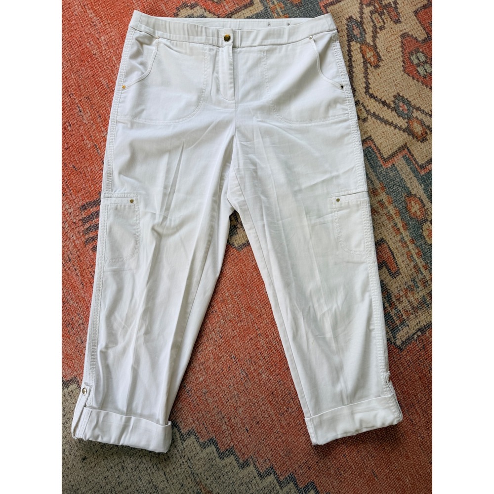 Chico's Capri Pants Women's Sz 2/12 White Tan Cargo Cropped lot 2 Casual Utility - Picture 3 of 11